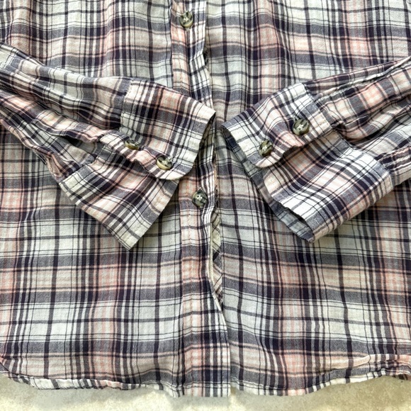 Hurley Lightweight Pink/Purple/White Plaid Button Down Blouse - Picture 5 of 11